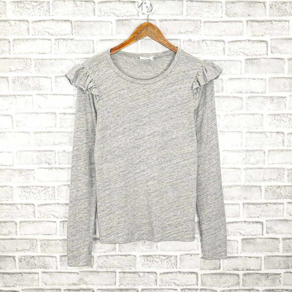 FRAME Denim Ruffle Shoulders Crew Blouse Heather Gray Size M - Picture 5 of 7